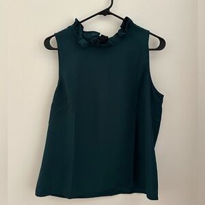 J. Crew Dark Green Ruffled Sleeveless Blouse